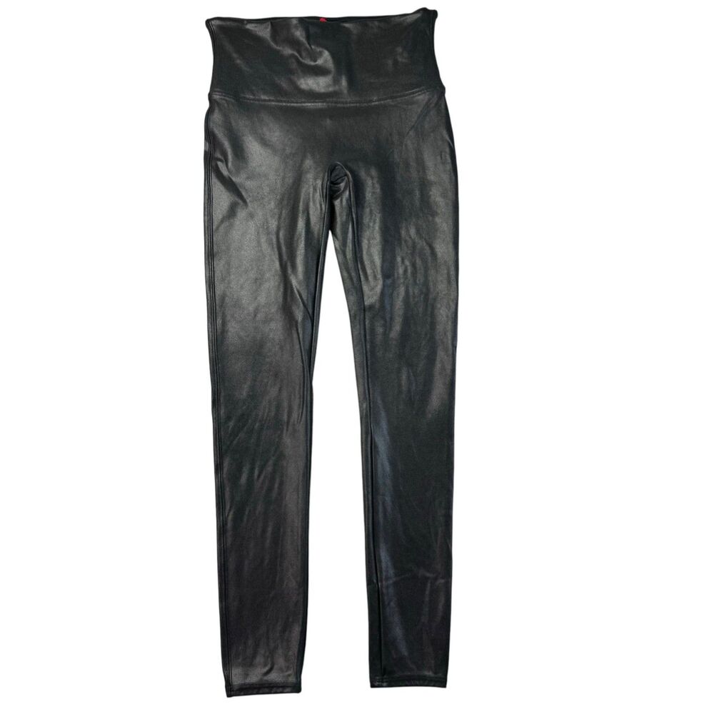 Spanx Leggings Women's Large Black Faux Leather Career Stretch Casual Nylon Pant